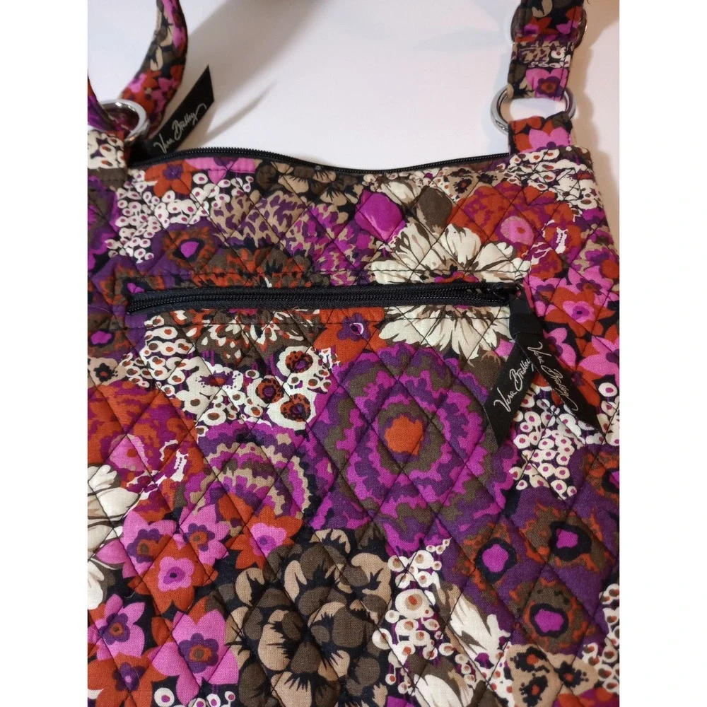 Vera Bradley Retired Rosewood Pattern Triple Zip Hipster Crossbody Bag.